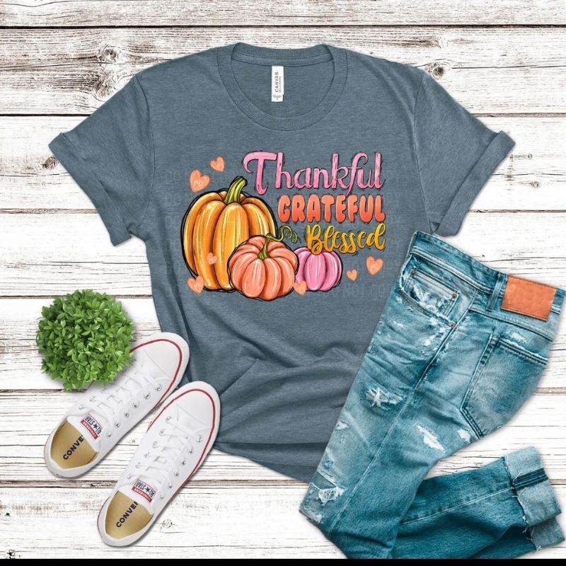 Thankful Grateful Blessed Shirt | Thanksgiving Fall Tee | Autumn Cotton Shirt | Sizes S-3XL | Multiple Colors | Thanksgiving | Fall Fashion